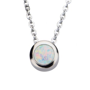 White Opal in Stainless Steel Bezel-set Necklace