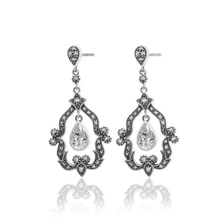 Marcasite and Cubic Zirconia Chandelier Dangle Post-style Earrings - 01E543CLTF