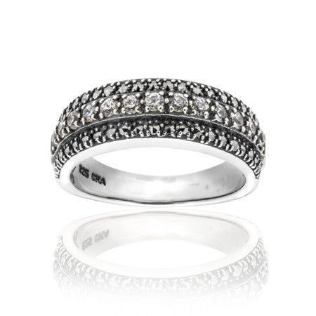 Sterling Silver Marcasite and Cubic Zirconia Ring - 01R216CZ