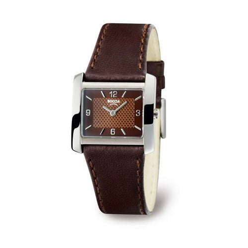 BOCCIA Titanium Rectangular Case Brown Band Watch - 3155-02