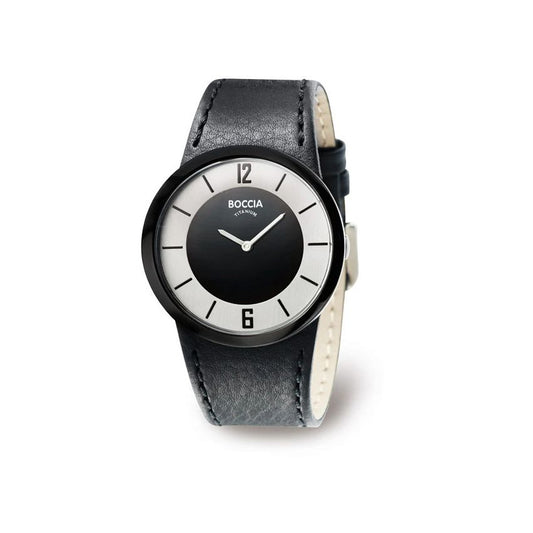 BOCCIA Titanium with Black Leather Band and Black/White Dial - 3161-01