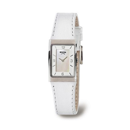 BOCCIA Titanium Tank-style Watch - Silver w/White Band - 3186-01