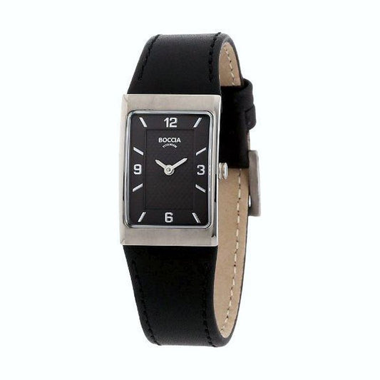 BOCCIA Titanium Tank-style Watch - Silver w/Black Band & Face - 3186-02
