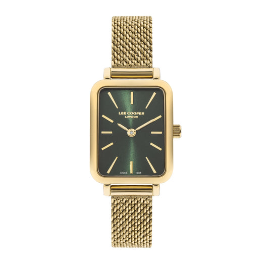 LEE COOPER Gold and Green Tank Watch - Adjustable Metal Band - LC07815.170