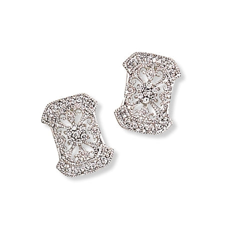 Vintage-looking Rectangle Cubic Zirconia Sterling Post-style Earrings - EP6491