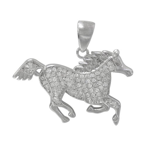 Sterling Silver and Cubic Zirconia Pave Horse Pendant