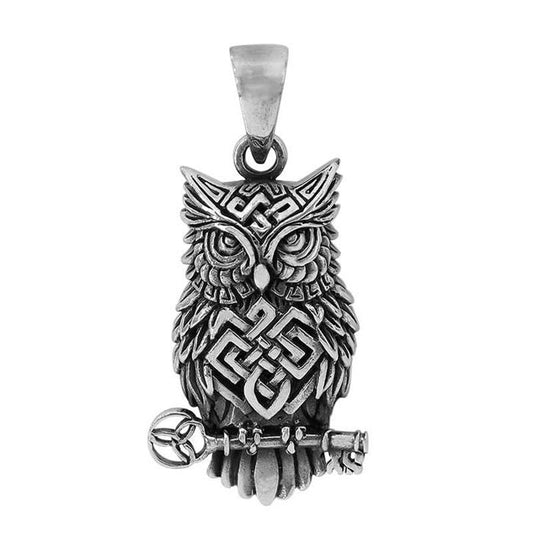 Sterling Silver Celtic OWL on a Key Pendant - CHPL2145