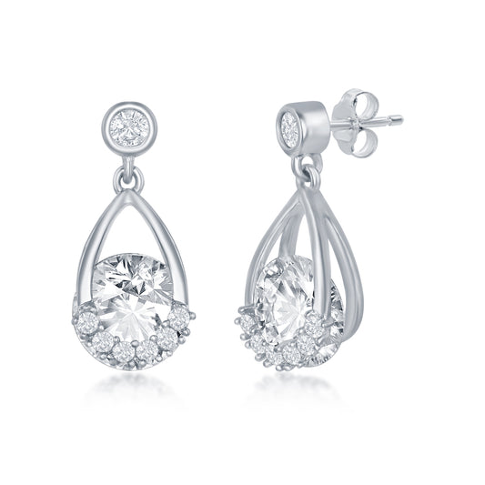 Sterling Silver Spinning CZ Teardrop Dangle Earring with Posts - D7627