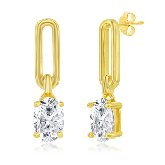 Paperclip Style CZ Open Rectangle Dangle Earring - D8257