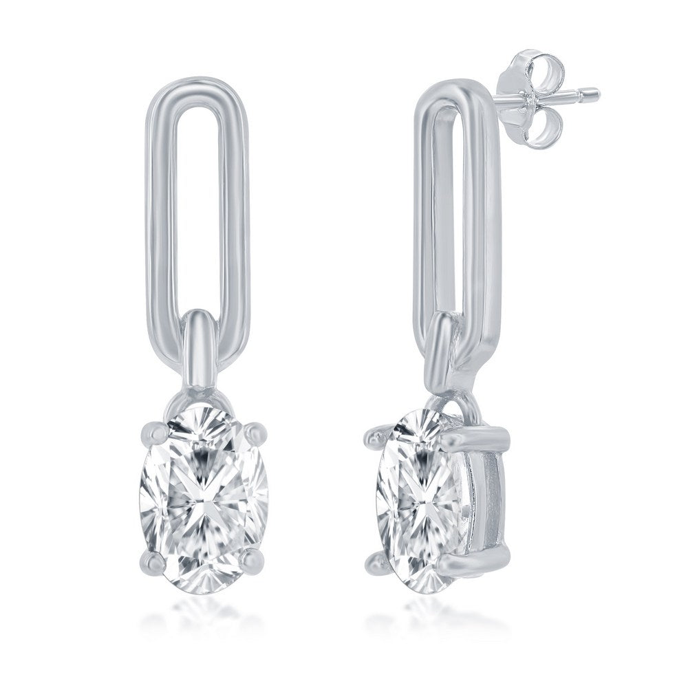 Paperclip Style CZ Open Rectangle Dangle Earring - D8257