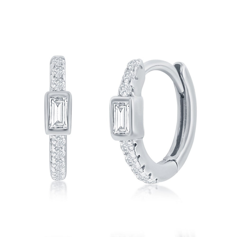 Dainty and Thin Sterling Silver Huggies with Cubic Zirconias - D-8472