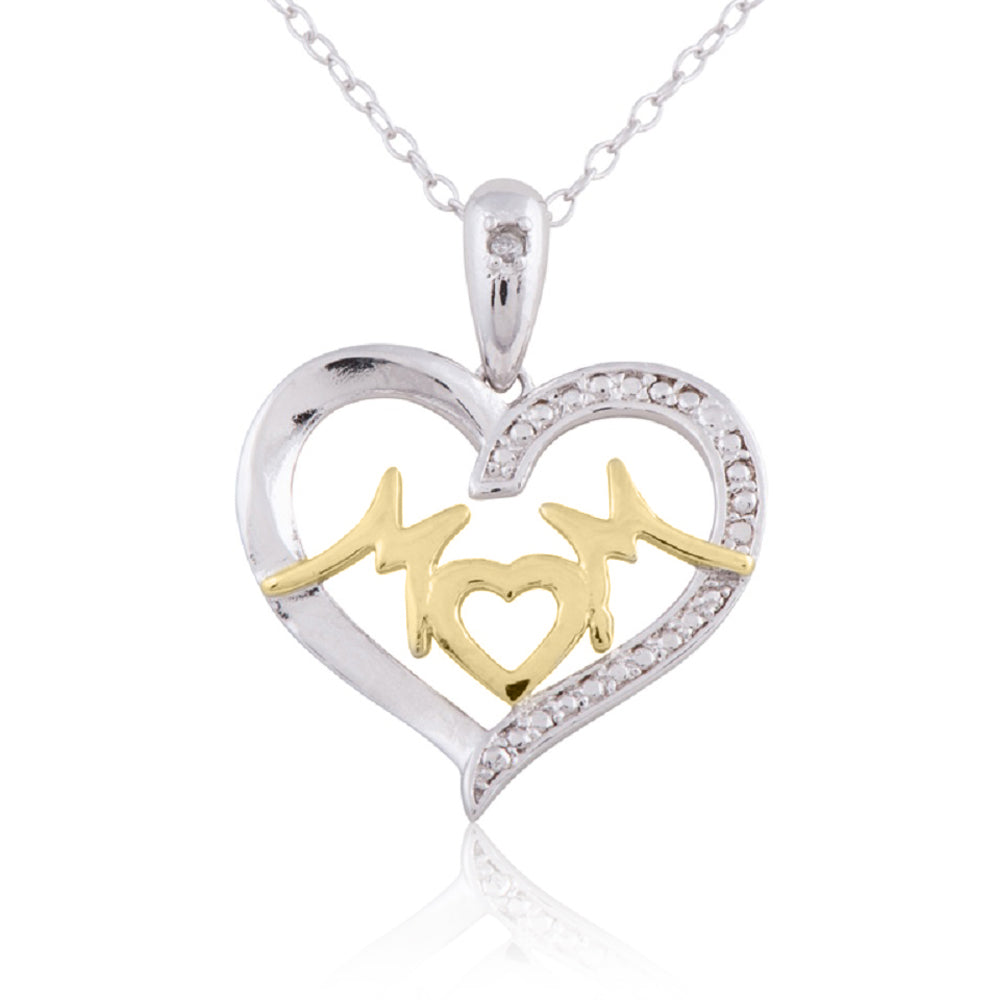 Sterling Silver 'Mom' Heart Pendant with Gold plating - Diamond Accent - DP-238 SG