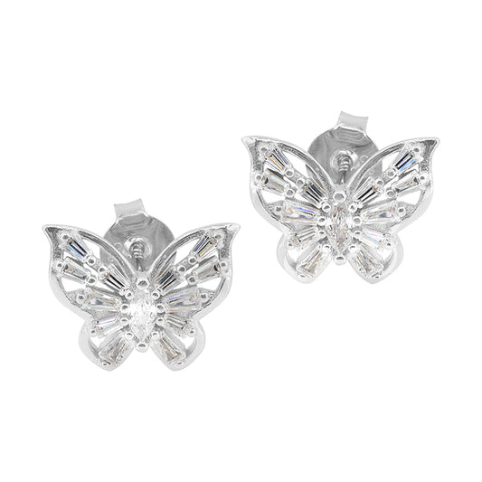 Sterling Silver and Cubic Zirconia Butterfly Stud Earrings - ECZ8118