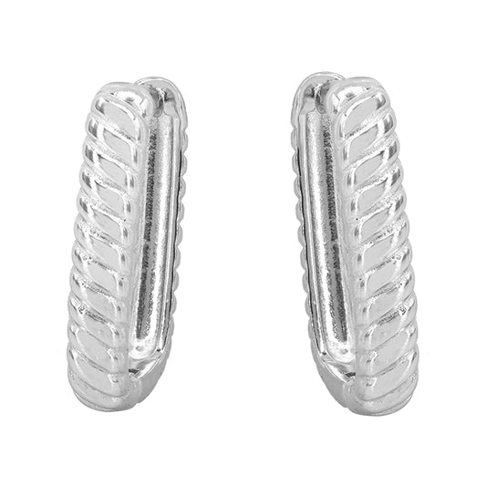 Rectangle Sterling Silver Huggies with Ridged Detail - Paperclip Style