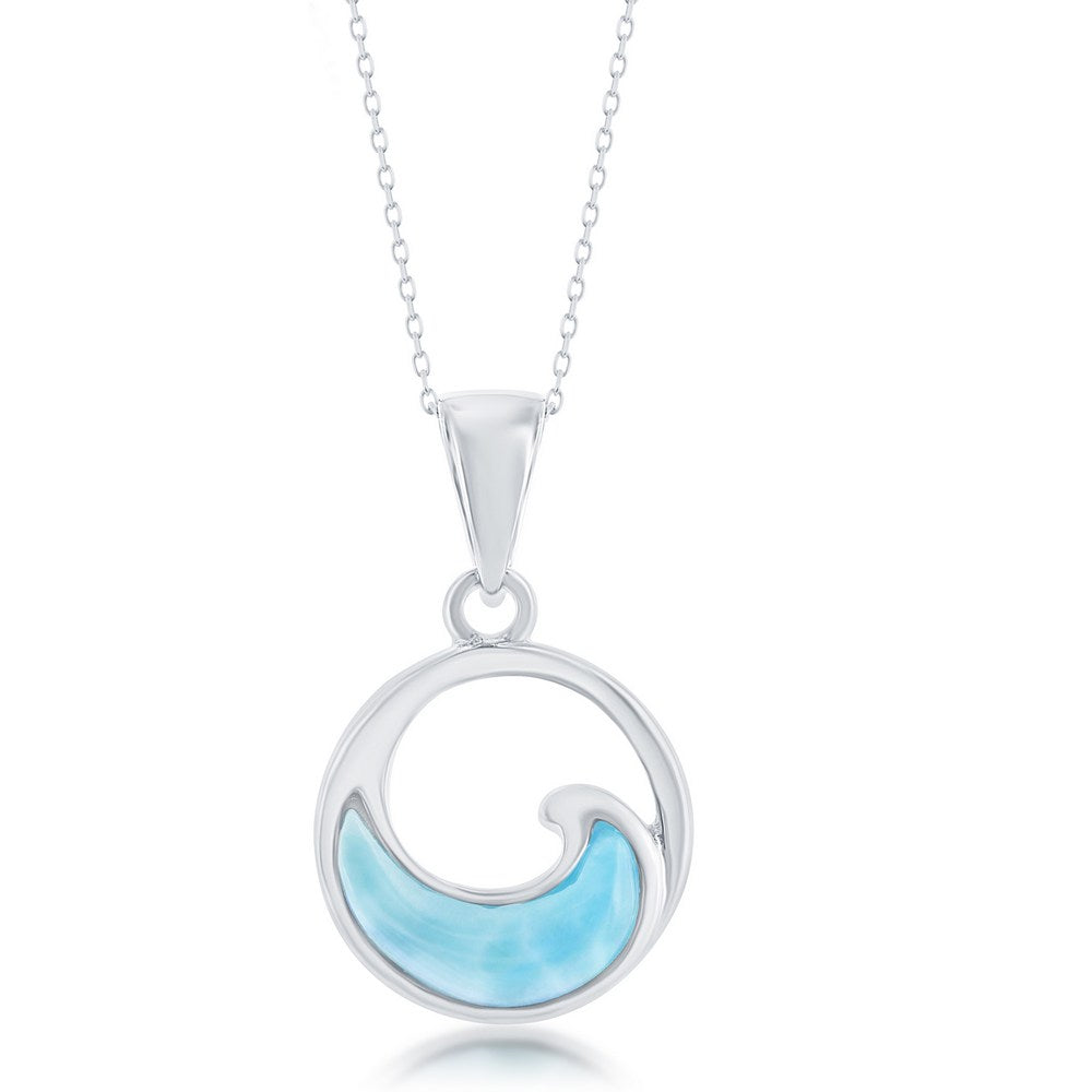 Sterling Silver and Larimar Wave Pendant with Chain - K-8126