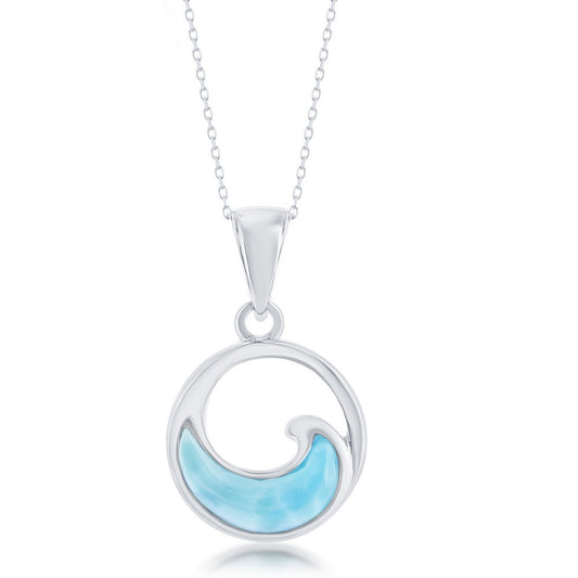 Sterling Silver and Larimar Wave Pendant with Chain - K-8126