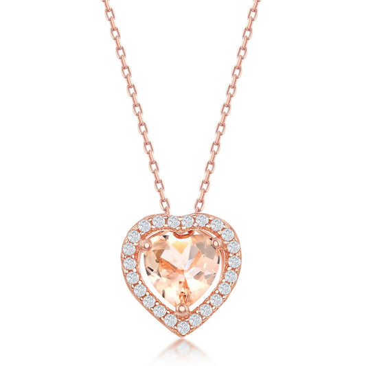 Rose gold plated Sterling Silver and Morganite-CZ Heart Stud Earrings or Necklace