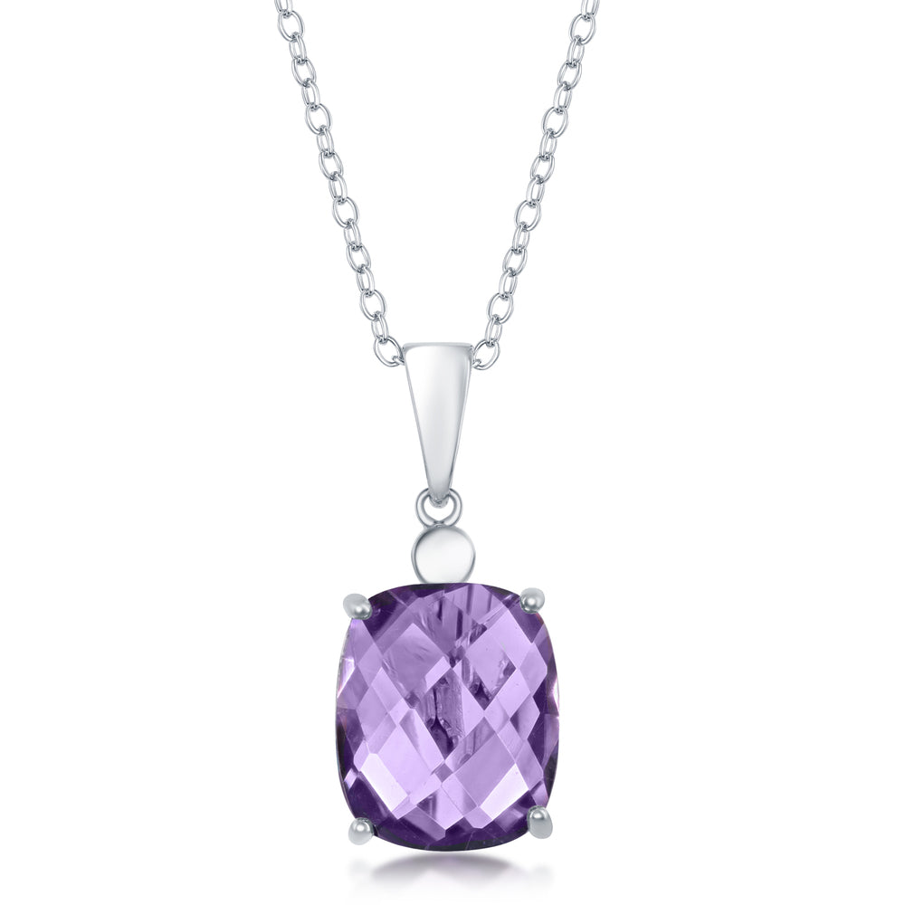 Cushion-cut Genuine Amethyst or Blue Topaz Pendant in Sterling Silver - M-6193  M-6192