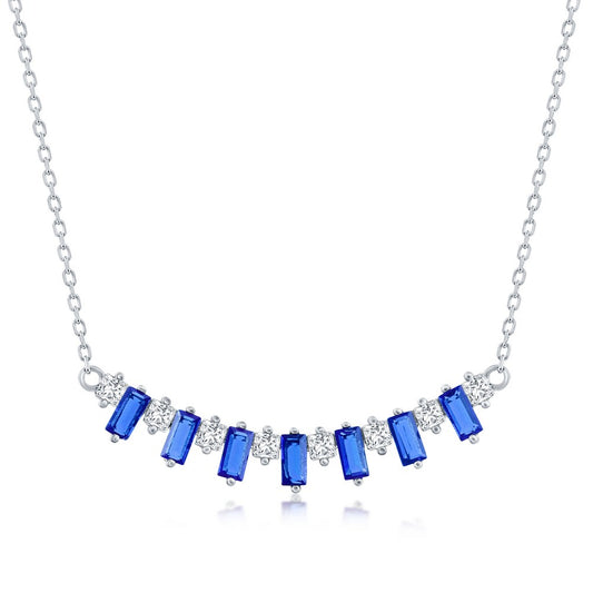 Bar Necklace with Baguettes and Clear Cubic Zirconias - Sterling Silver