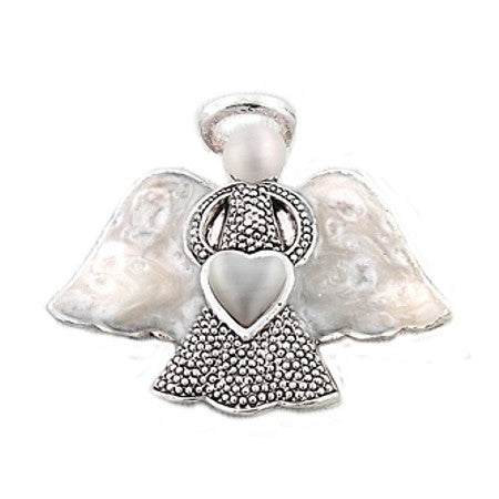 White Enamel Swirl - Angel Brooch with Mother of Pearl Heart & Halo