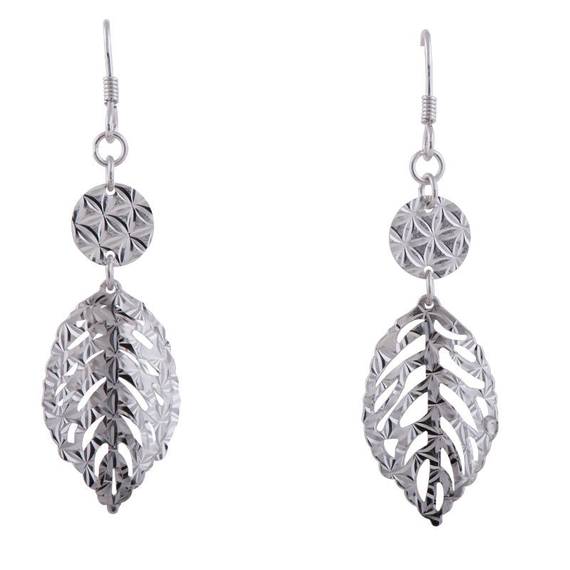 Sterling silver and Rose-gold Plated Etched Double-Leaf Dangle Earrings - RE-1078