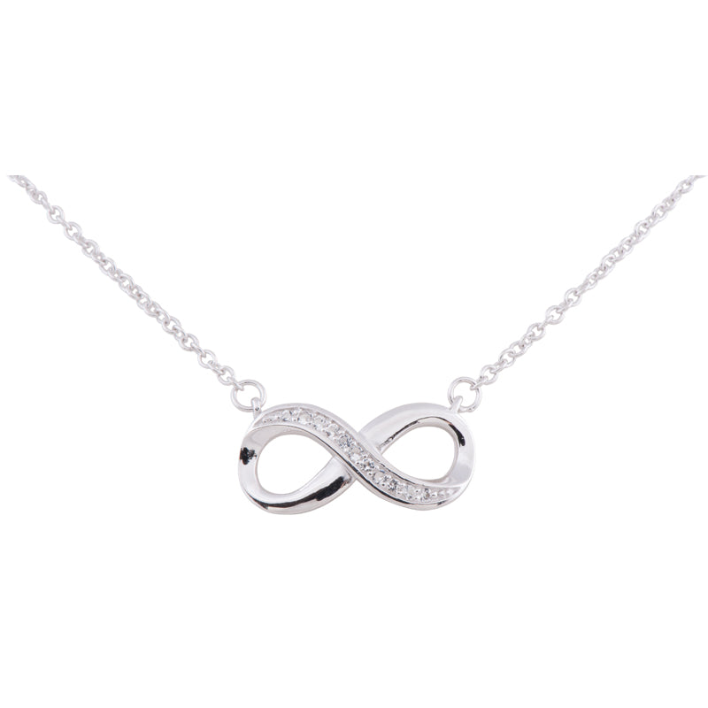 Infinity Necklace with row of Clear Cubic Zirconias - Sterling Silver - M-4249 S