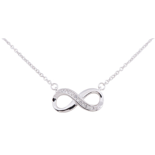Infinity Necklace with row of Clear Cubic Zirconias - Sterling Silver - M-4249 S