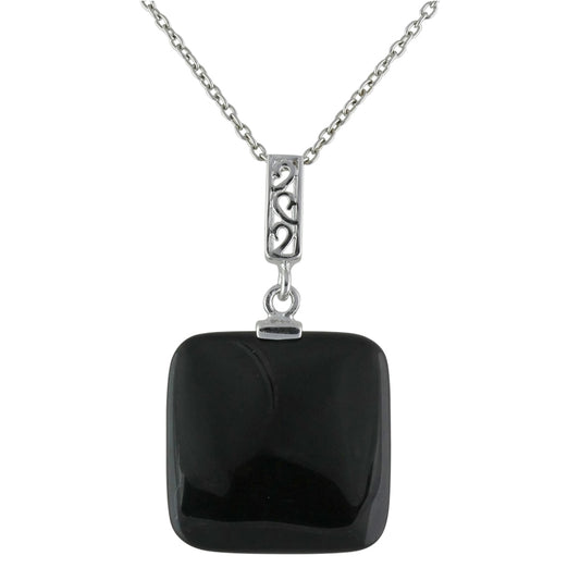 Sterling Silver Necklace with Square Black Onyx - Chain Included