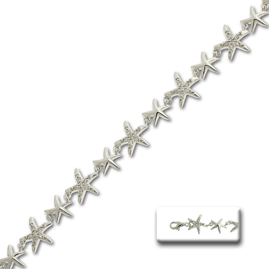 Cubic Zirconia Starfish Link Bracelet - Sterling Silver - T-5413
