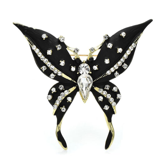 Black Butterfly Brooch with Crystals and Gold plating - Fashion Pin