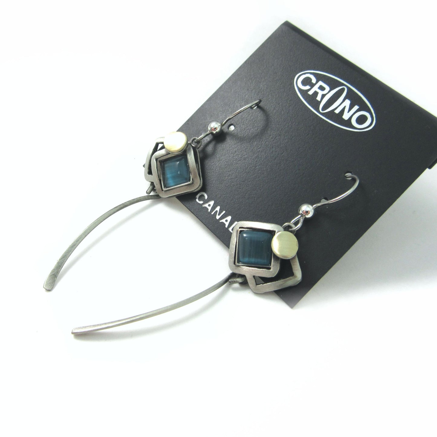 Blue Cats Eye Two-tone Long Stick by Christophe POLY - Dangle Earrings