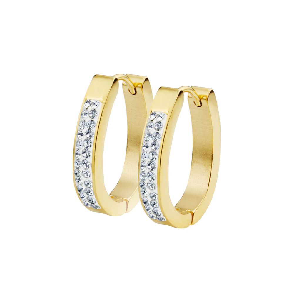 Oval Shaped Gold-plated Steel Huggies with Cemented Crystals