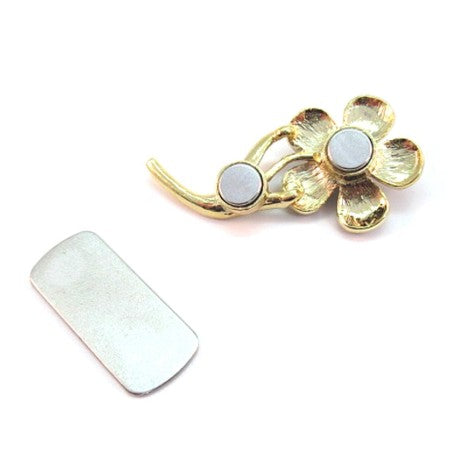 Magnetic Brooch - Pave Crystal Flower w/Faux Grey Pearl Center