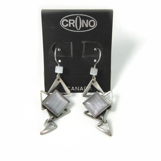 Grey Cat's Eye Geometric Dangle Earrings by Christophe POLY