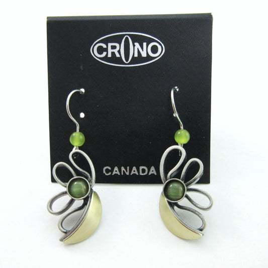 Green Cats Eye Two-tone Half-flower Design by Christophe POLY - Dangle Earrings