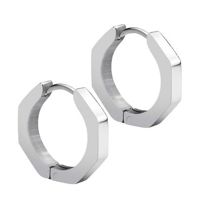 Hexagon Shaped Modern Steel Huggies in Four Styles - Larger Size