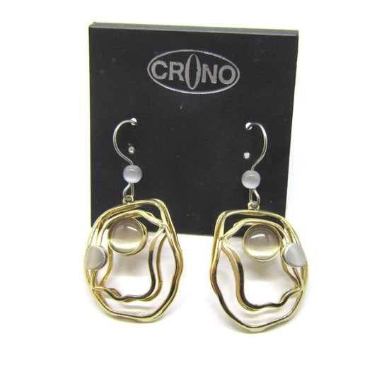 Shiny Gold plated Freeform Light Grey Cat's Eye Earrings by Christophe POLY