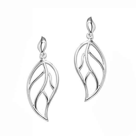 Modern Sterling Silver Openwork Leaf Dangles - Post-style Earrings