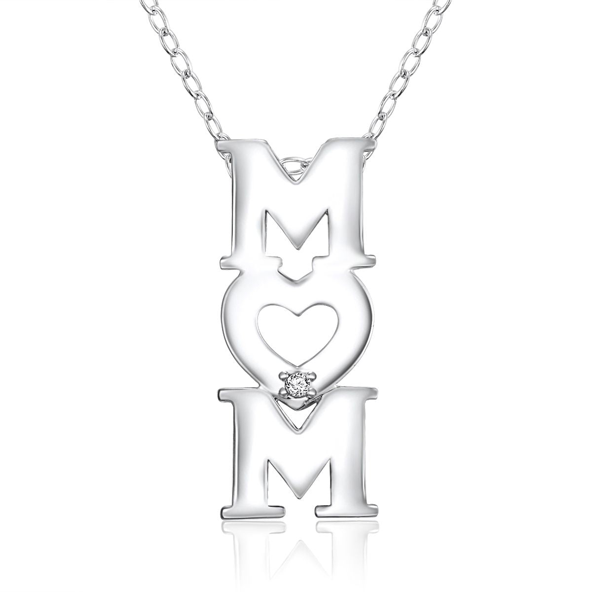 Sterling Silver Mom Pendant with Diamond Accent (18" Chain Included) - DP-233