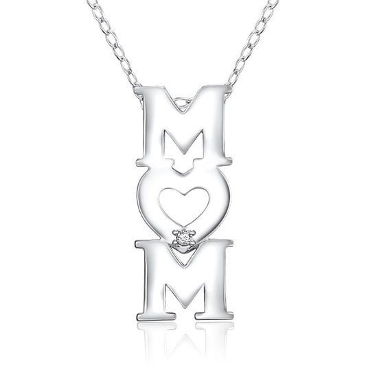 Sterling Silver Mom Pendant with Diamond Accent (18" Chain Included) - DP-233