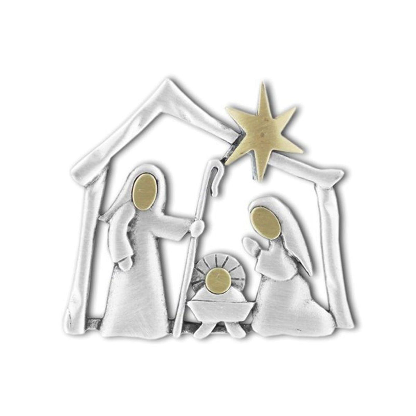 Christmas Nativity Scene Brooch - Two-tone Brushed Pewter - Chelsea