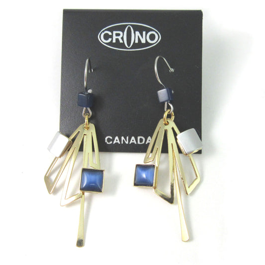 Navy Blue Cats Eye Two-tone Design by Christophe POLY - Dangle Earrings