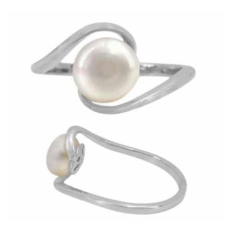 White 8 mm Freshwater Pearl Ring - Swoosh Design with Sterling Silver