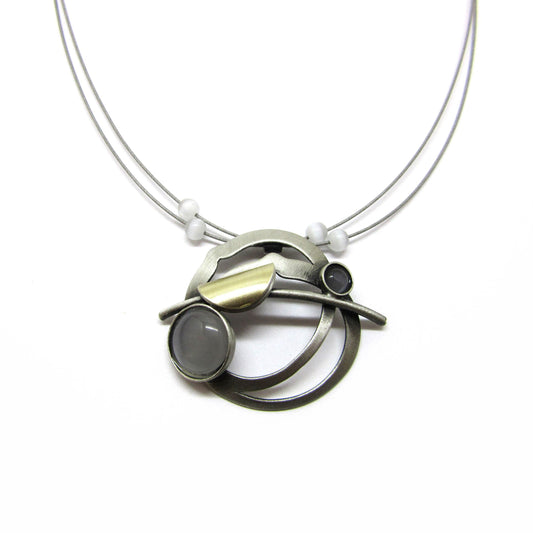 Grey Cats Eye Two-tone Necklace with Magnetic Clasp by Christophe POLY