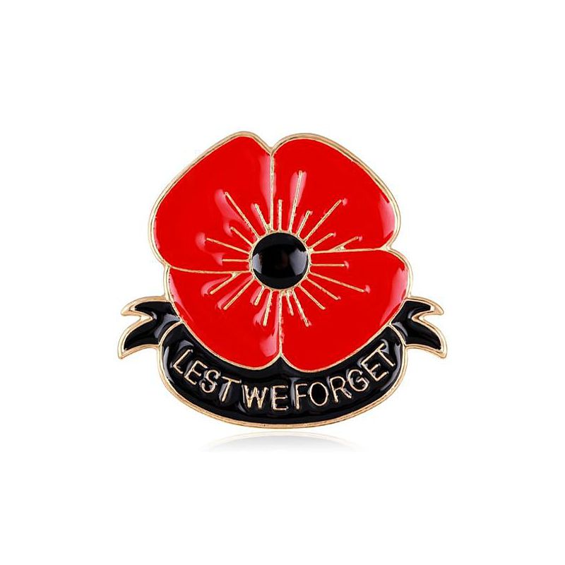Lest We Forget Remembrance Day Poppy Double Tac-Pin - Red and Black Enamel