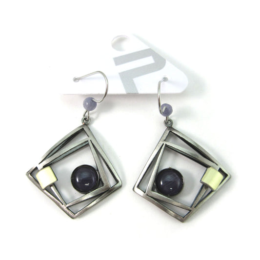 Purple Cats Eye in Square Shape by Christophe POLY - Dangle Earrings