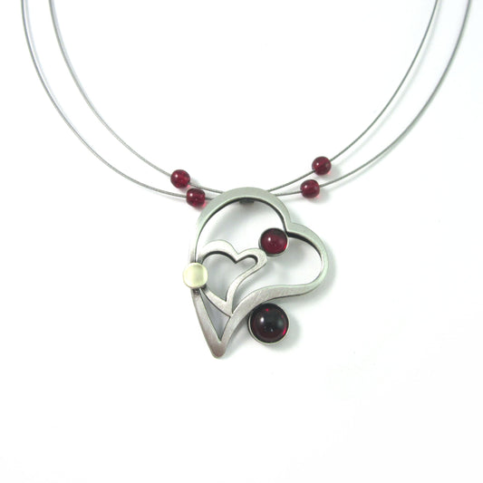 Red Acrylic Two-tone Heart shaped Necklace by Christophe POLY