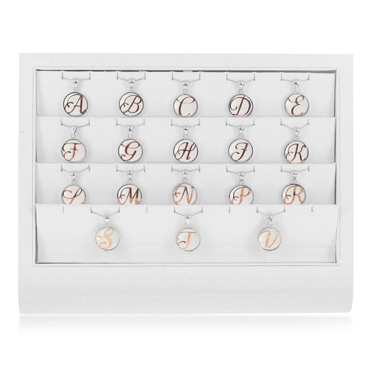 Sterling Silver and Rose Gold Initial Letter Pendants - with Mother of Pearl Backing