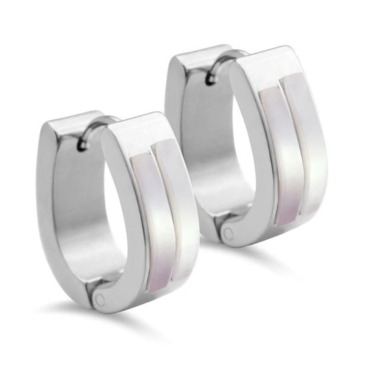 Steel Huggies with 2 Rows of Mother of Pearl (Shell) Inlay - Four styles