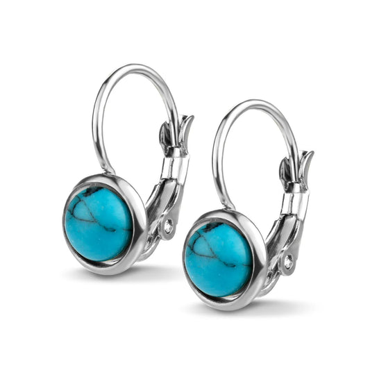 Steel Leverback Earrings with Sky Blue Turquoise